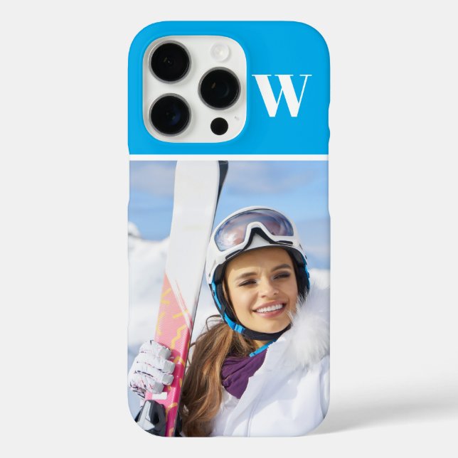 Winter Sport Photo Monogrammed Azure Case-Mate iPhone Case (Back)