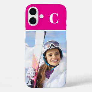 Winter Sport Photo Monogrammed Hot Pink iPhone 16 Plus Case