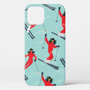 Winter sport seamless pattern. Young beautiful wom iPhone 12 Case