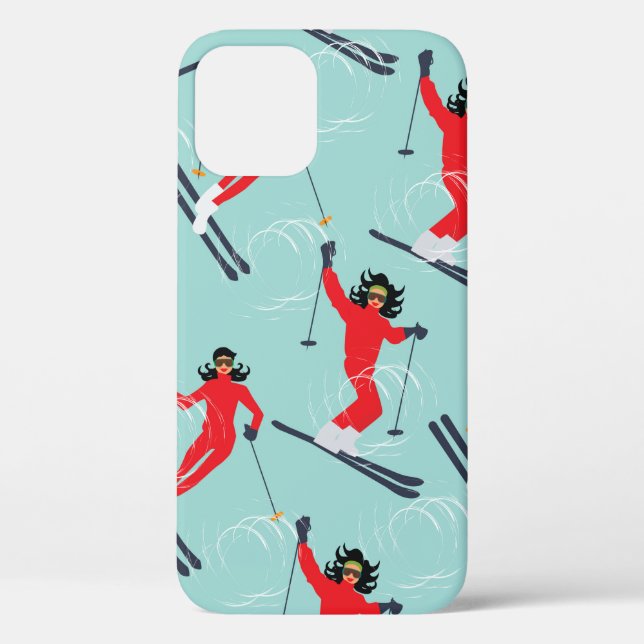 Winter sport seamless pattern. Young beautiful wom Case-Mate iPhone Case (Back)
