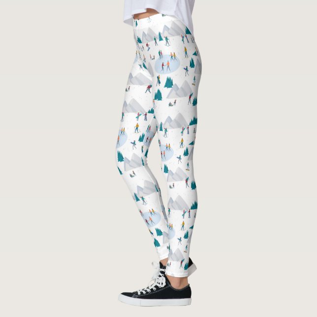 Winter Sports Holiday Fun Pattern Leggings (Left)