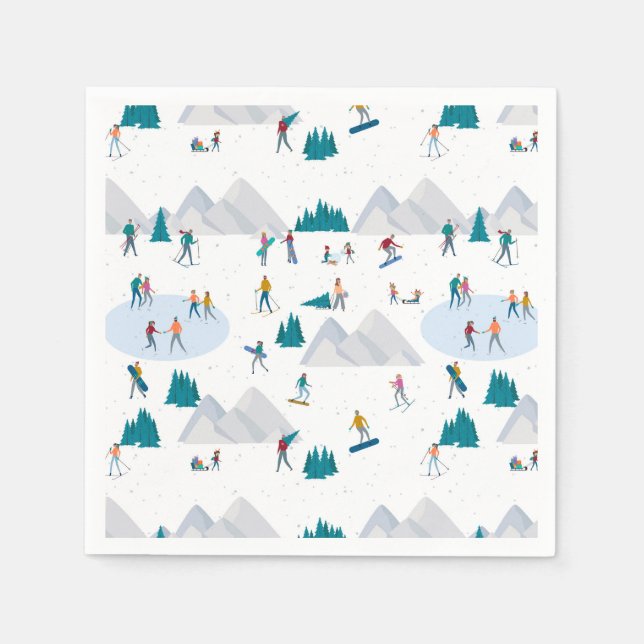 Winter Sports Holiday Fun Pattern Napkin (Front)