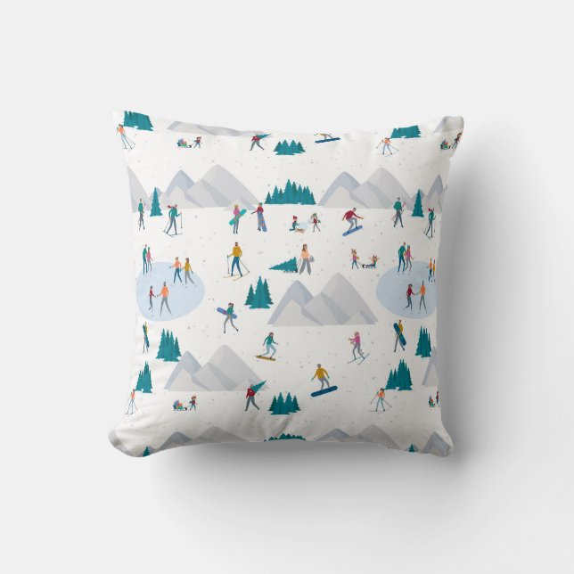 Winter Sports Holiday Fun Pattern Throw Pillow (Front)