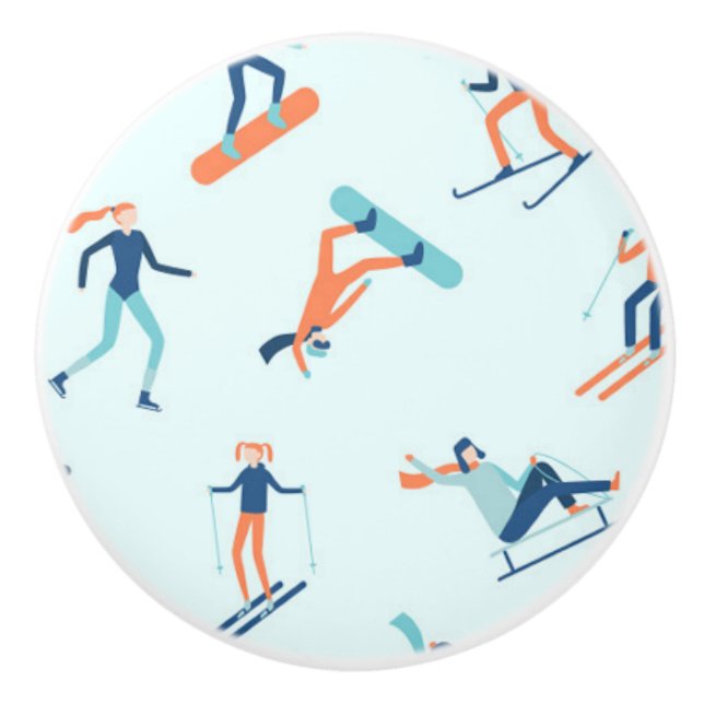 Winter Sports Pattern Ceramic Knob (Front)