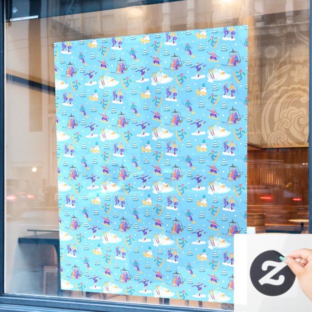 Winter Sports Skating Skiing Pattern Ski Shop Larg Window Cling (Cafe Window)
