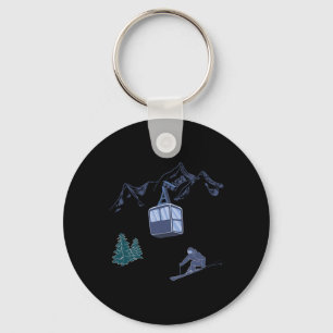 Winter Sports Skiing Snow Scene Vintage Ski Resort Keychain