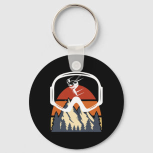 Winter Sports Skiing With Mountains Sunset Graphic Keychain