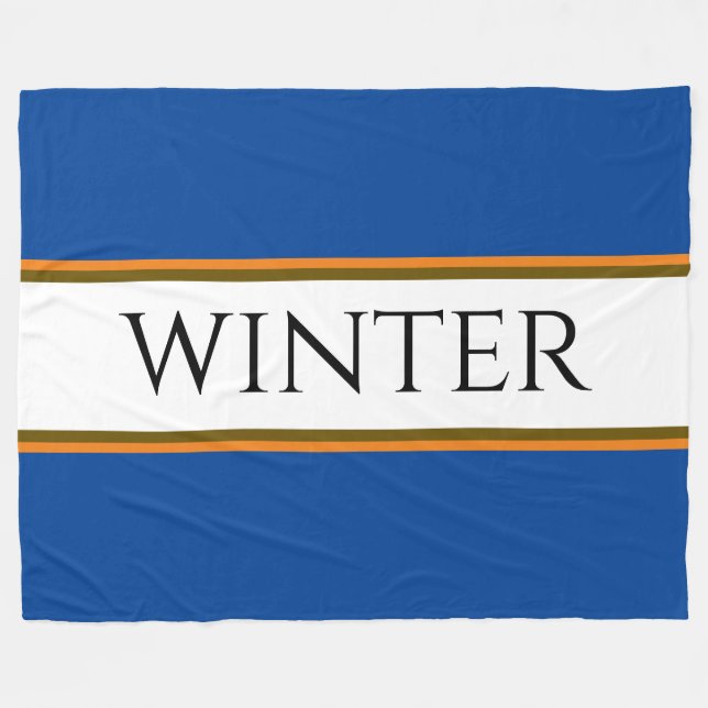 WINTER Sporty Alpine Blue White Orange Stripes Fleece Blanket (Front (Horizontal))