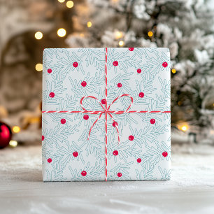Winter Sprig Pattern   Minimal Pine Branch & Berry Wrapping Paper