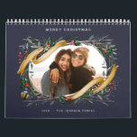 Winter Sprigs Christmas Gift Navy Blue Photo Calendar<br><div class="desc">Original hand drawn winter branches,  holly,  photo frame; with full bleed photos on each page and back side.</div>