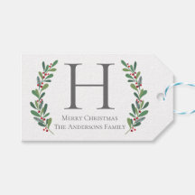 Winter Sprigs Monogram Christmas Gift Tag