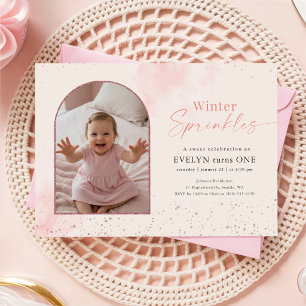 Winter Sprinkles Baby Arch Photo First Birthday Invitation