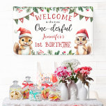 Winter Squirrel Christmas 1st Birthday Party Banner<br><div class="desc">Decorate with woodland charm! Elevate your little one's 1st Christmas birthday celebration with our "ONEderful Squirrel Christmas Party Banner" Shop today and set the scene for a magical winter birthday bash!</div>