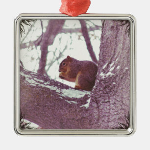 Winter squirrel metal ornament