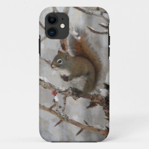 Winter Squirrel, Snow & Red Berries Xmas Design iPhone 11 Case