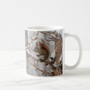 Winter Squirrel, Snow & Red Berries Xmas Design Coffee Mug