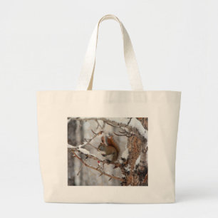 Winter Squirrel, Snow & Red Berries Xmas Design Large Tote Bag