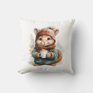 Winter Squirrel Throw Pillow