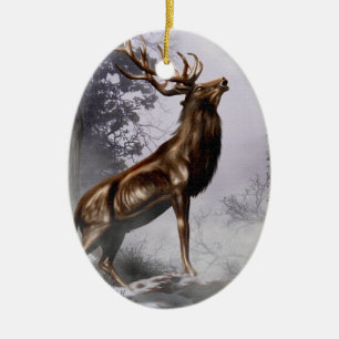 Winter Stag Ceramic Ornament