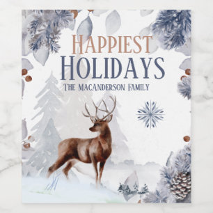 Winter stag woodland snow forest snowflake wine label