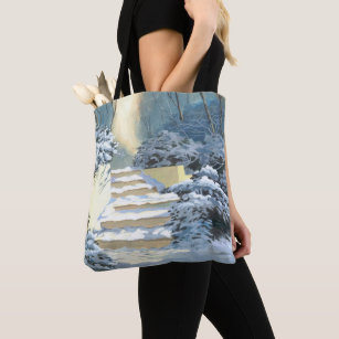 Winter Stairs Covered in snow Tote Bag