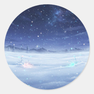 Winter Starry Night Round Sticker