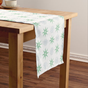 Winter Stars and Snowflakes White Short Table Runner