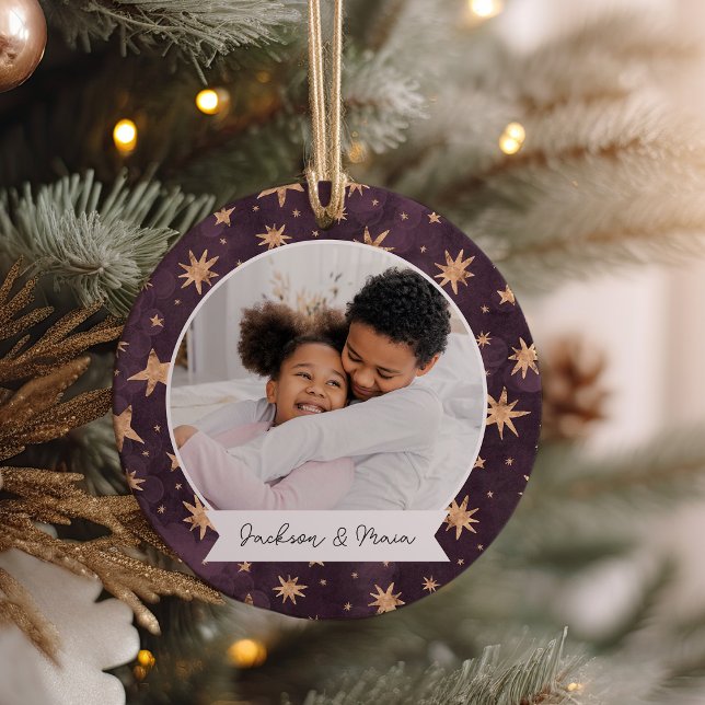 Winter Stars Double Sided Personalized Photo Ceramic Ornament (Creator Uploaded)