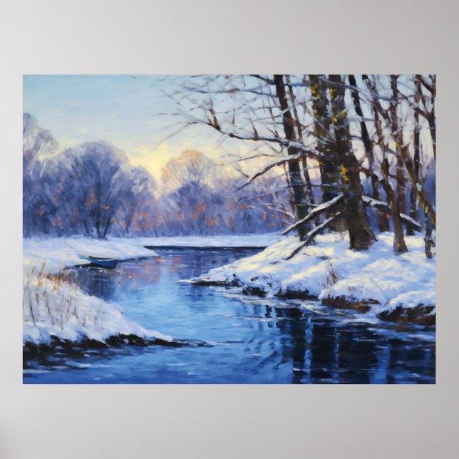 Winter Stillness by the Frozen Havel River Poster (Front)