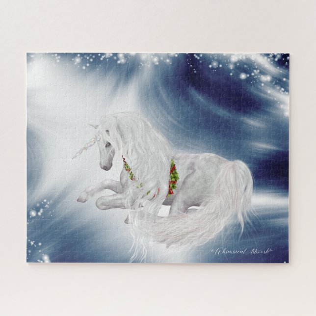 Winter Storm Fantasy Holiday Unicorn Jigsaw Puzzle (Horizontal)