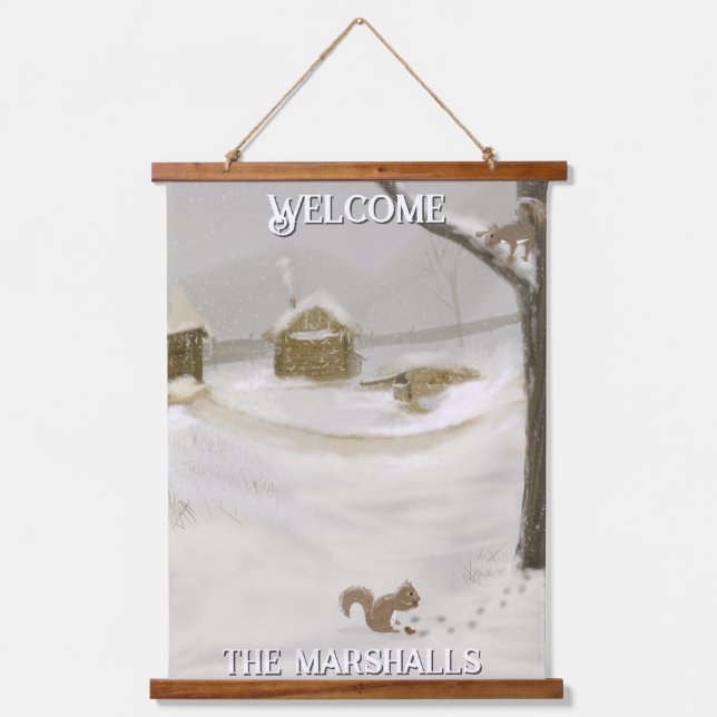 Winter Storm Personalize Wood Topped Wall Tapestry (Front)