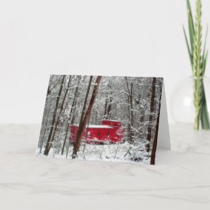 Winter storm, Red Caboose, Holiday, snow Holiday Card