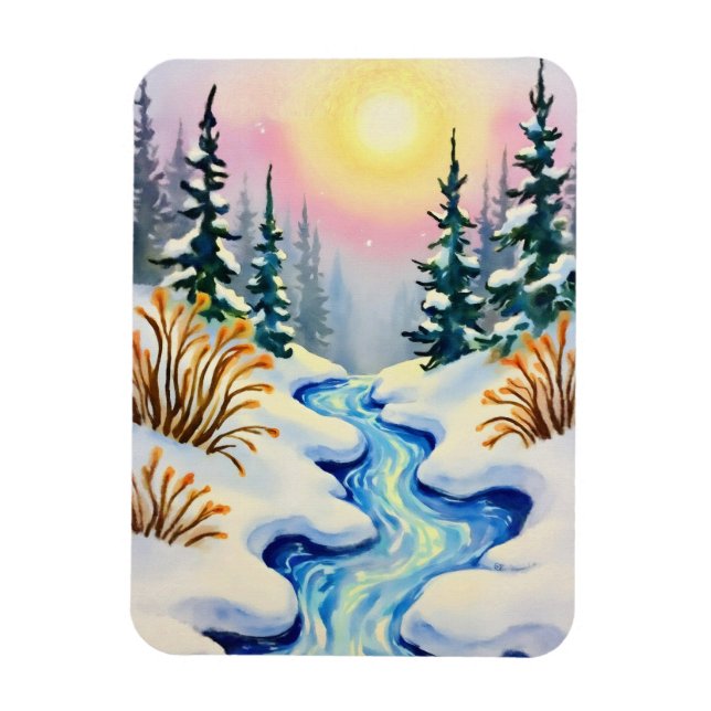 Winter Stream Landscape Magnet (Vertical)