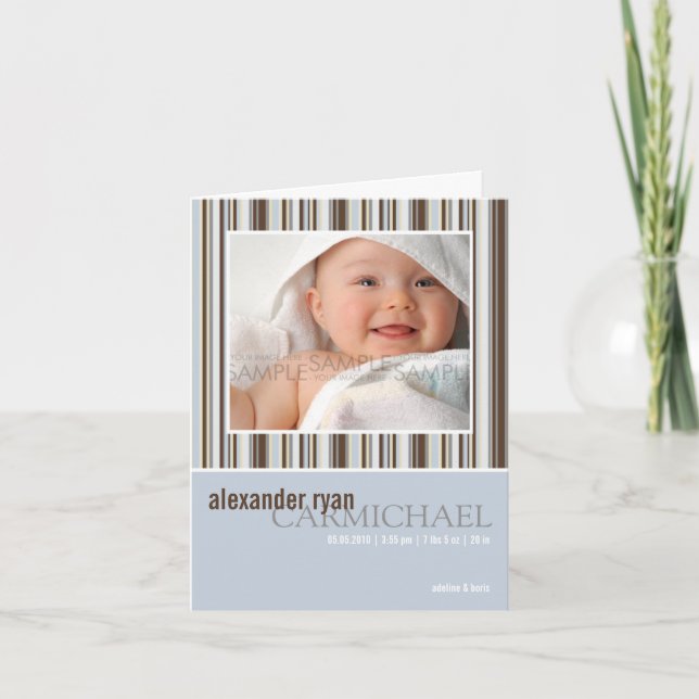 Winter Stripes Blue • Baby Announcement (Front)