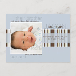 Winter Stripes Blue • Baby Announcement Postcard