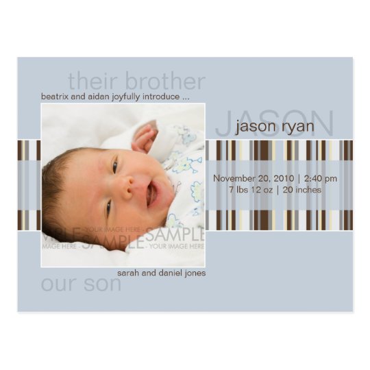 Winter Stripes Blue • Baby Announcement Postcard