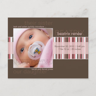 Winter Stripes Brown • Baby Announcement Postcard