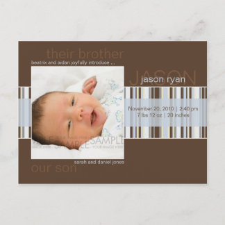 Winter Stripes Brown • Baby Announcement Postcard