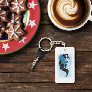 Winter Sugar Skull Blue Snowflakes Keychain