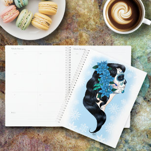 Winter Sugar Skull Blue Snowflakes Planner
