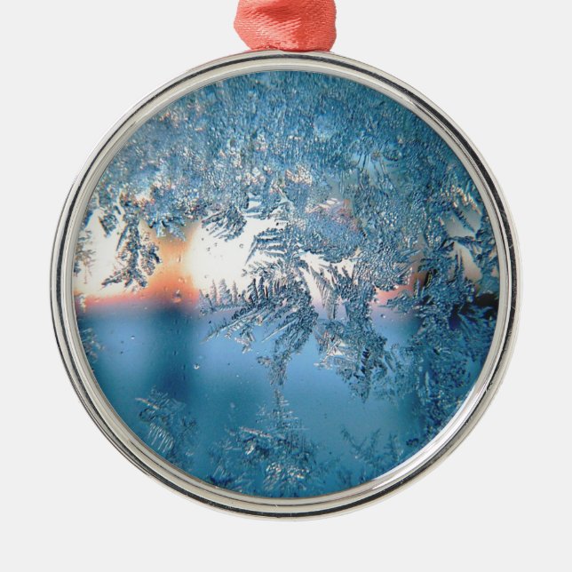 Winter Sunlight Through Frosted Ice Crystals Glass Metal Ornament (Front)