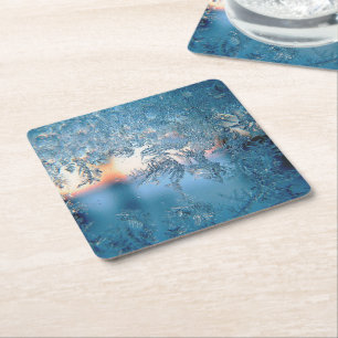 Winter Sunlight Through Frosted Ice Window Square Paper Coaster