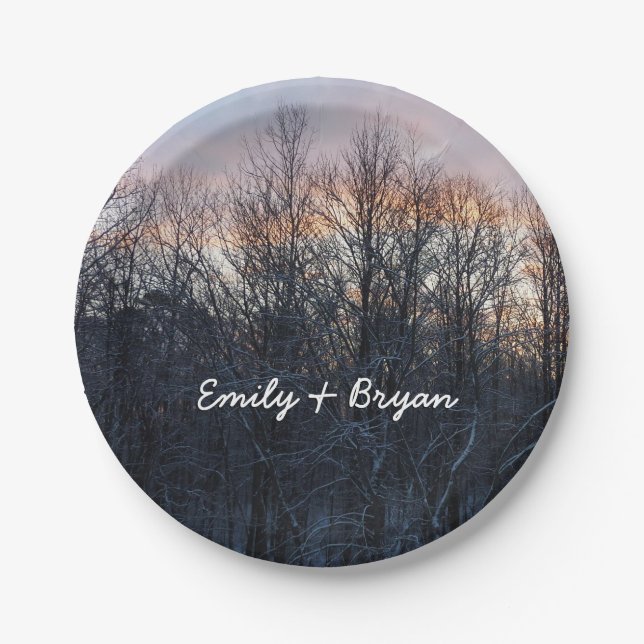 Winter Sunrise I Pastel Nature Landscape Paper Plate (Front)