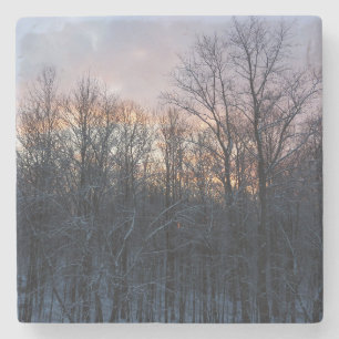 Winter Sunrise I Pastel Nature Landscape Stone Coaster