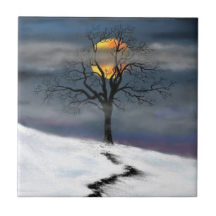Winter Sunset Ceramic Tile Painting