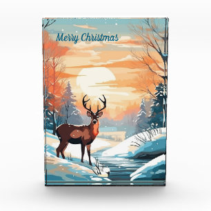 Winter sunset deer   photo block