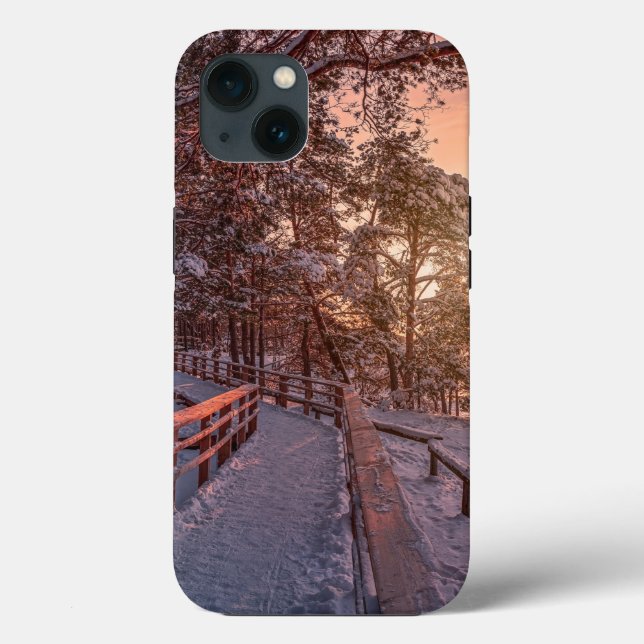Winter sunset in pine forest near sea Case-Mate iPhone case (Back)