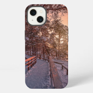 Winter sunset in pine forest near sea iPhone 13 case