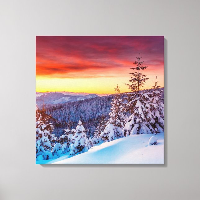 Winter Sunset Mountains Scene Canvas Art (Front)
