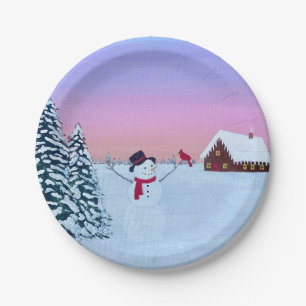 winter sunset paper plate